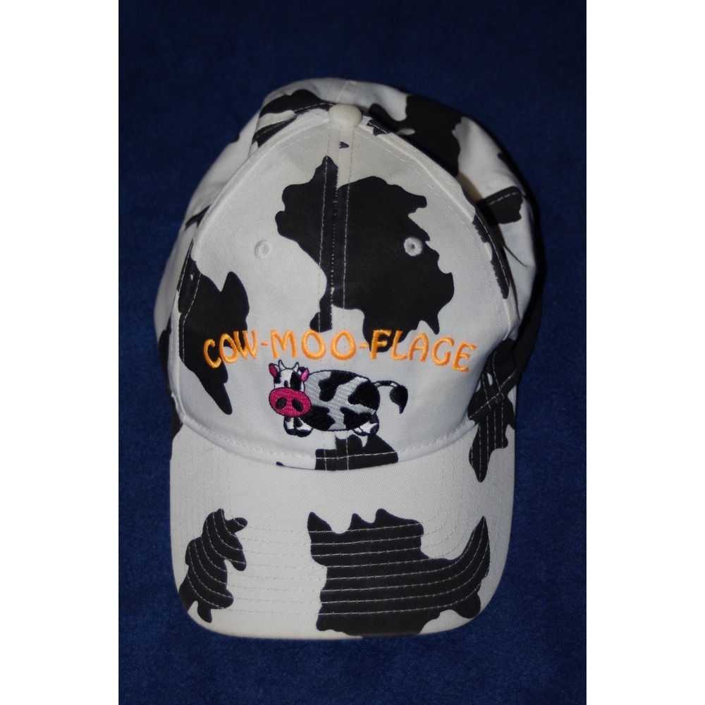 Novelty Embroidered Print Baseball‎ Cap Otto Cow Moo Flage Funny Cute EUC OSFM